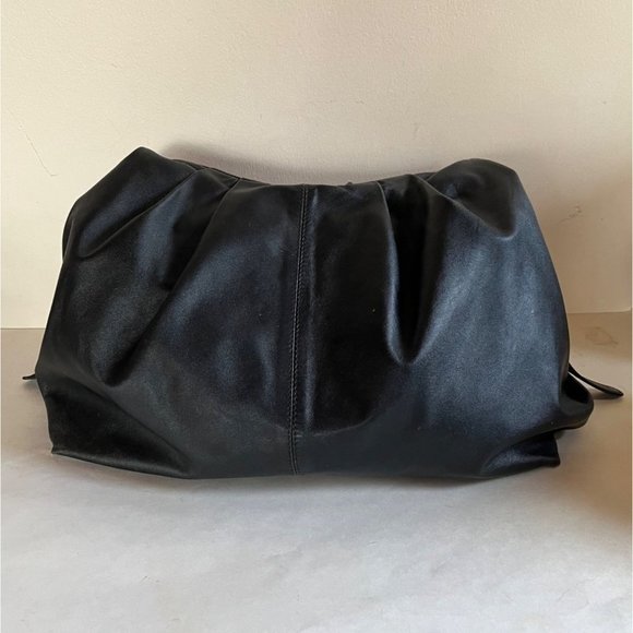 Armani Exchange Pleated Napa Leather Hobo Bag Nickel Logo Plate Hardware Slouch - Picture 5 of 16